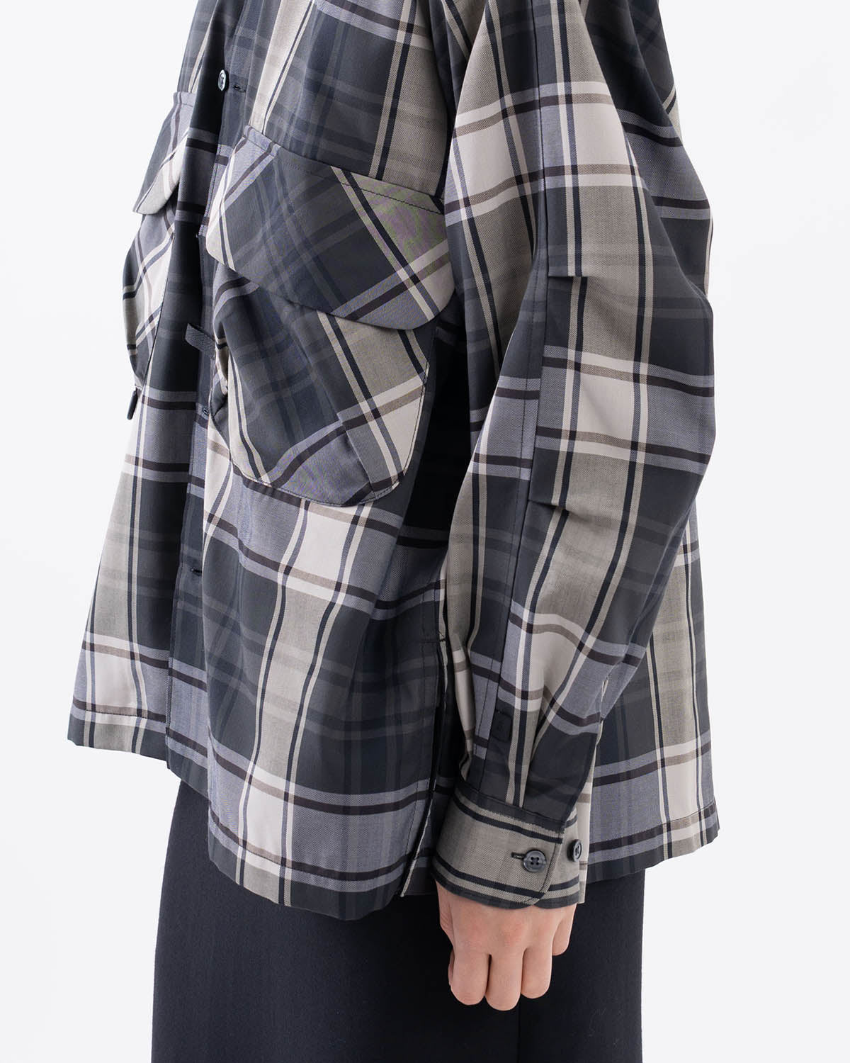 W's TECH SPORTS OPEN COLLAR SHIRT L/S BIG TARTAN