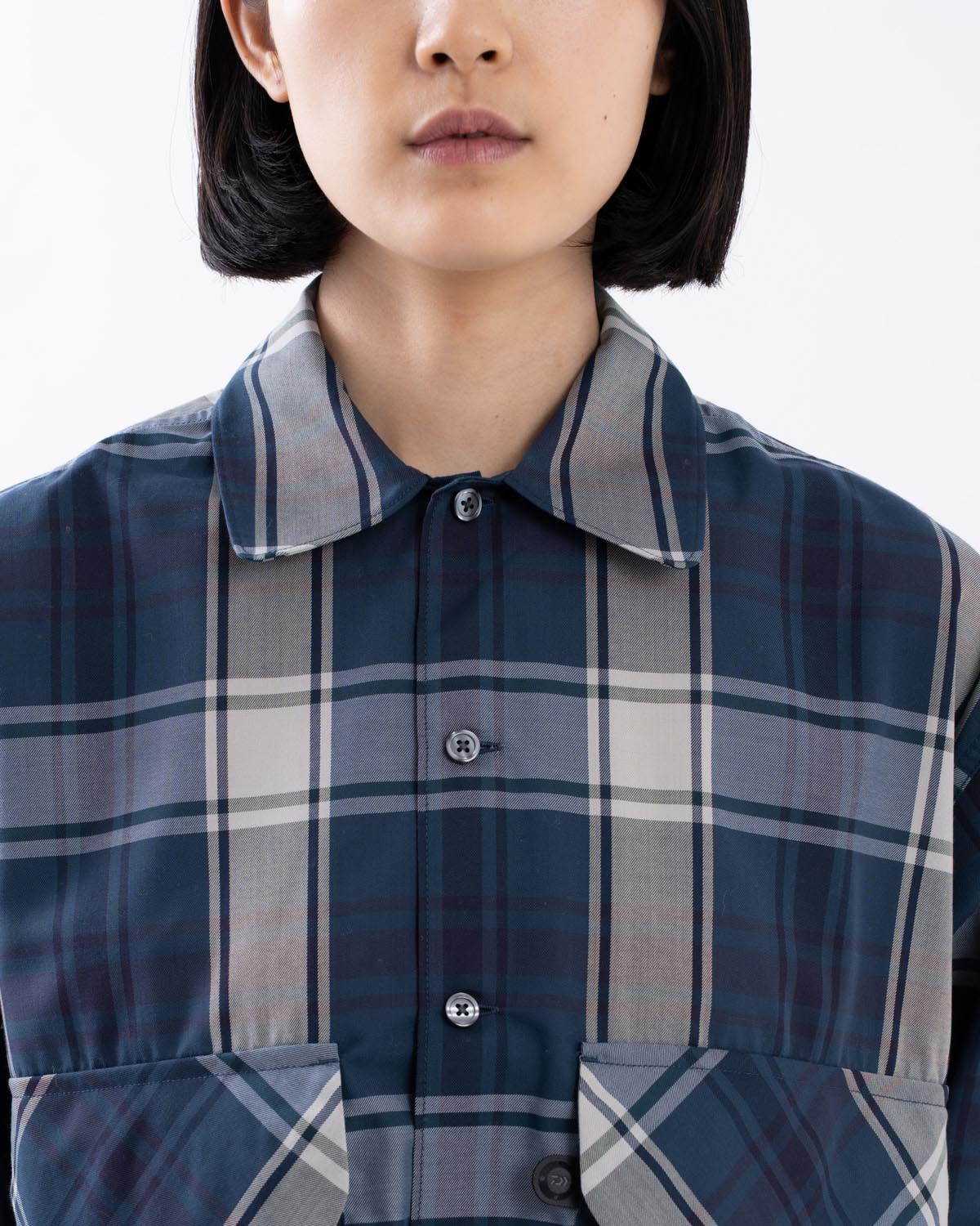 W's TECH SPORTS OPEN COLLAR SHIRT L/S BIG TARTAN