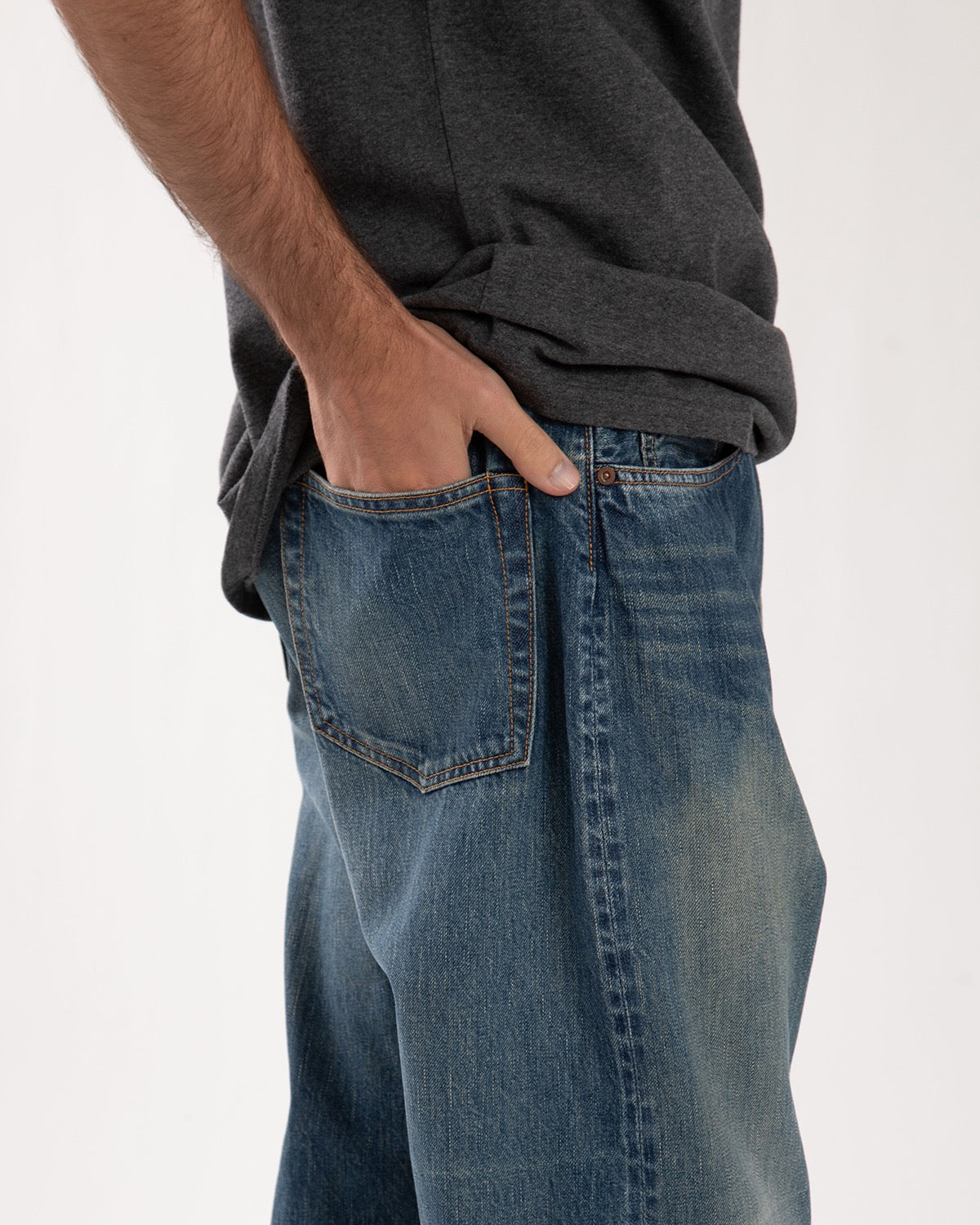WASHED DENIM WIDE PANTS