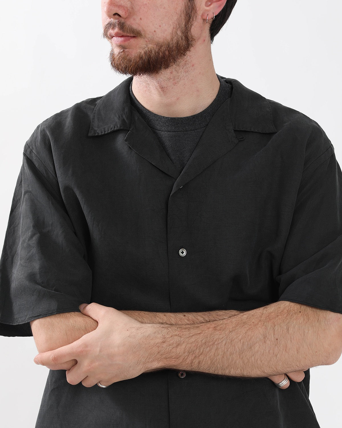 VINTAGE SILK LINEN S/S OPEN COLLAR SHIRT