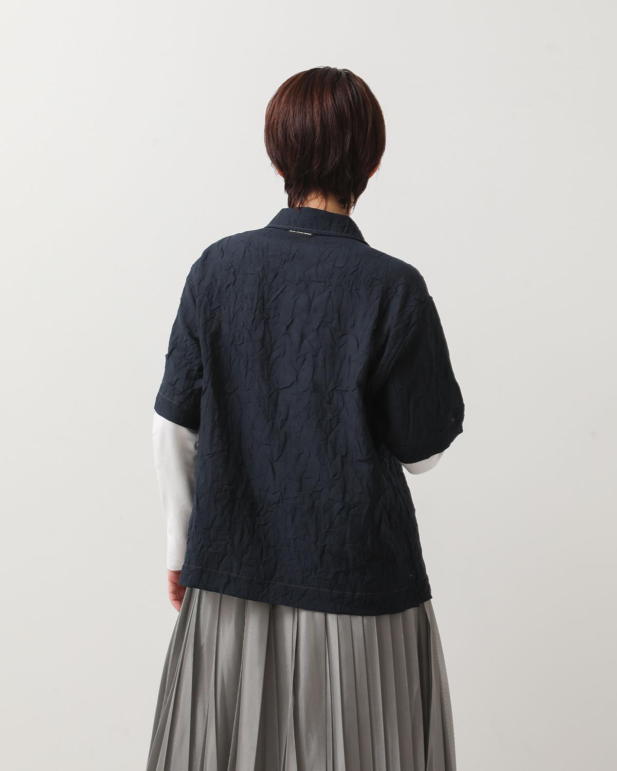 WASHER PLEATED OPEN SS SHIRT