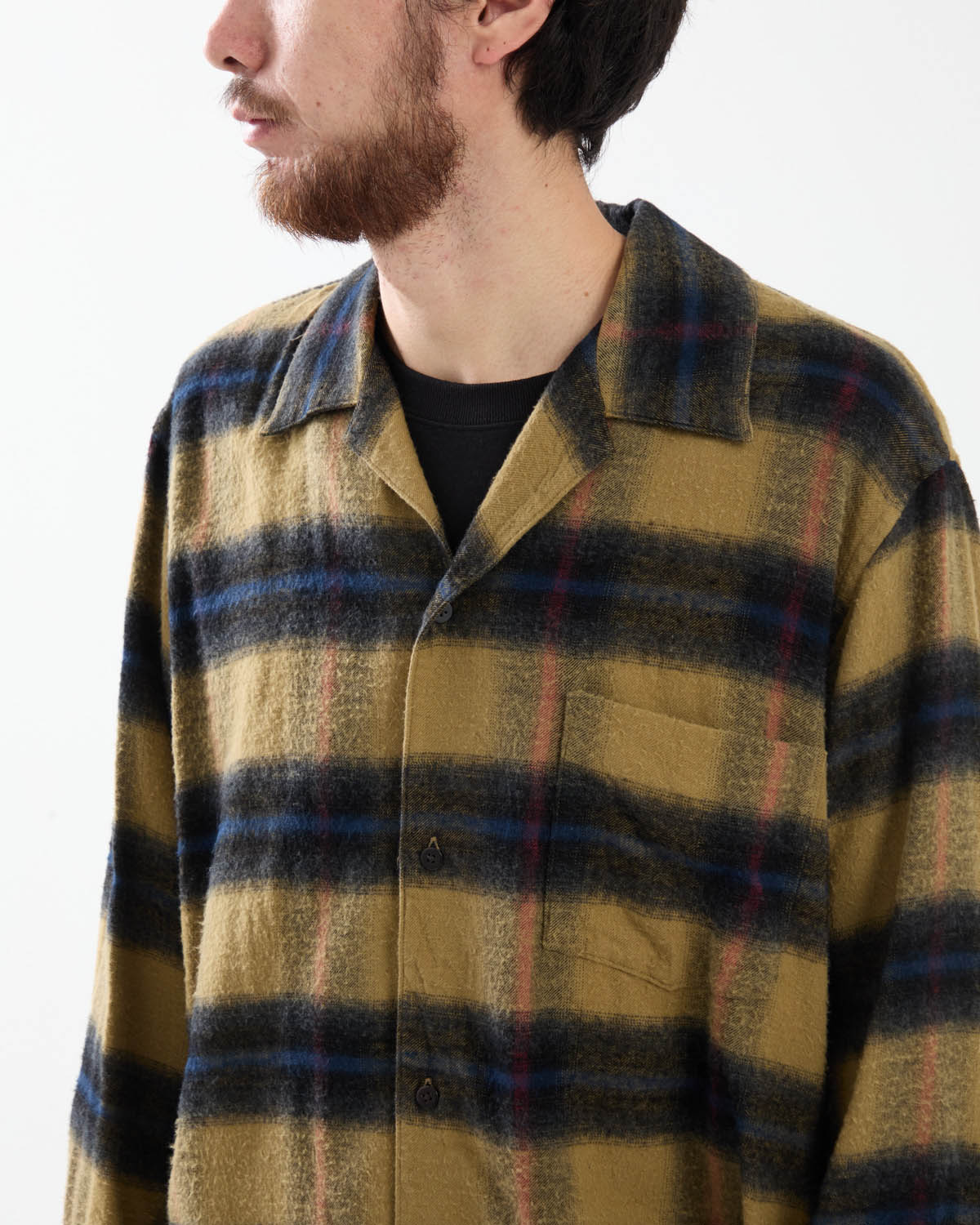 COTTON RAYON OMBRE OPEN-COLLAR SHIRT L/S