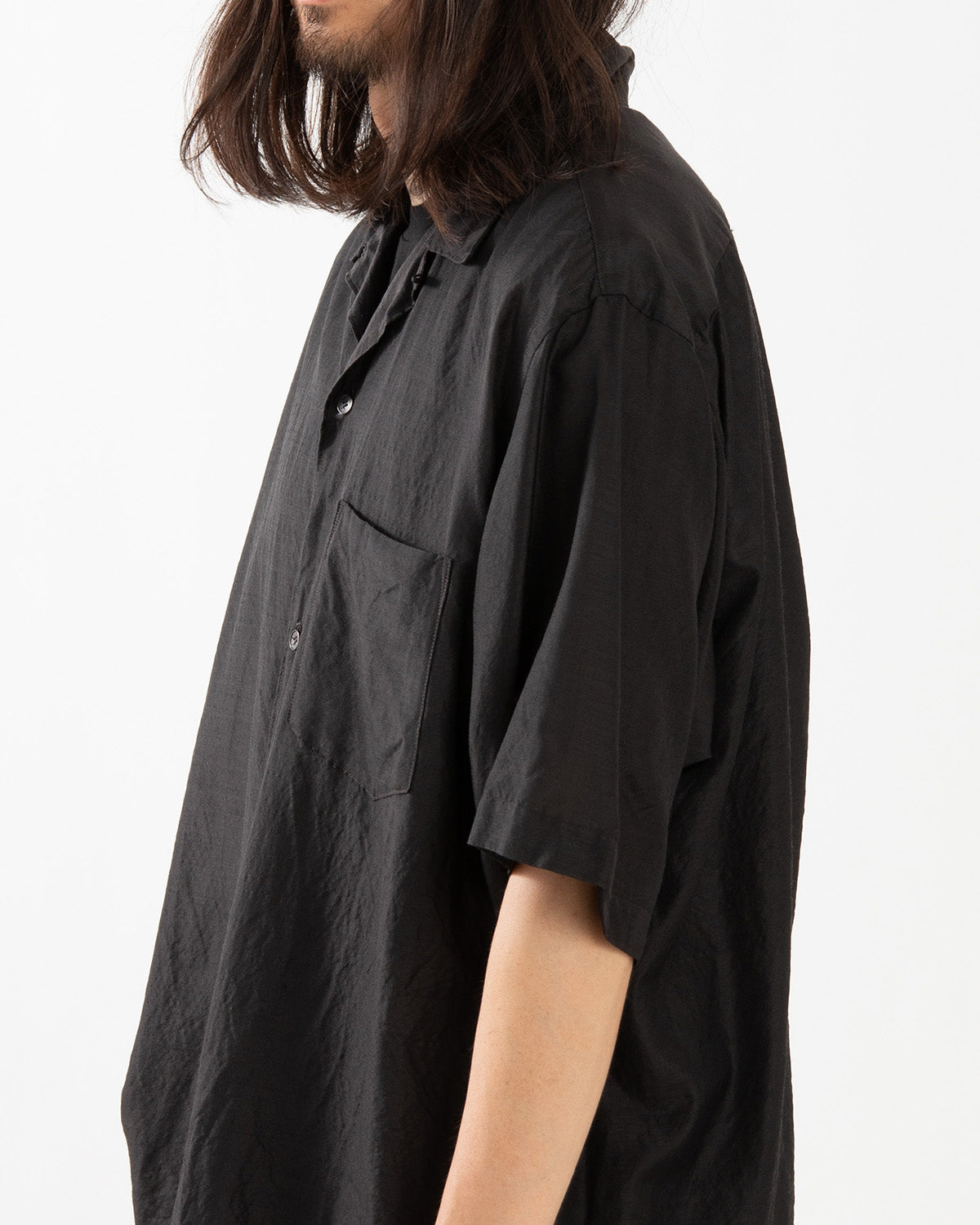 WOOL SILK SHORT SLEEVE OPEN COLLAR SHIRT