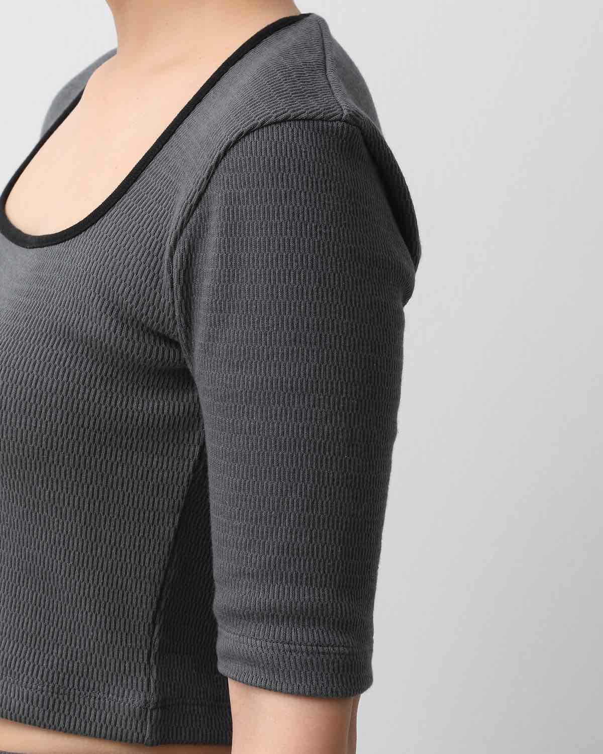 SQUARE NECK RIB HALF SLEEVE