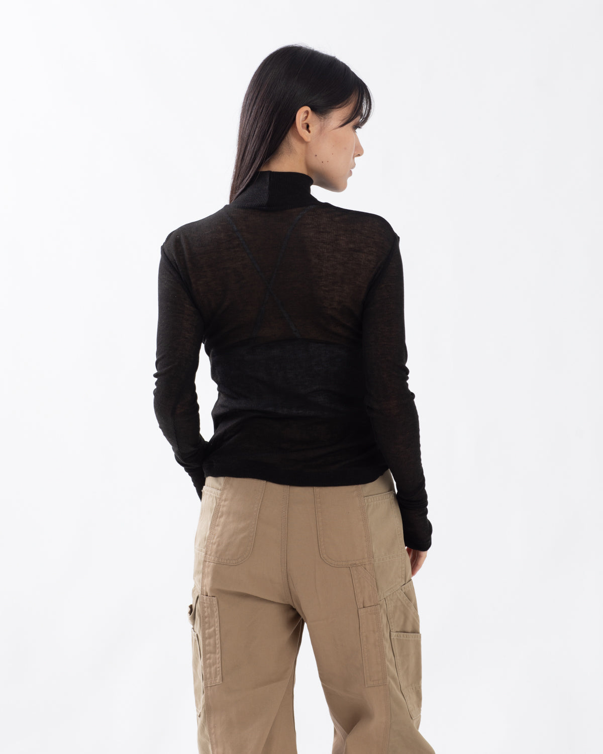 SHEER RIB TURTLE NECK L/S T-SHIRT