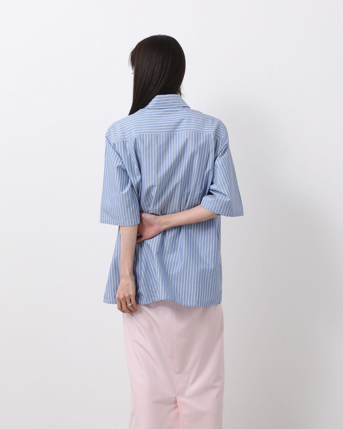 SILK COTTON STRIPE HALF SLEEVE SHIRT