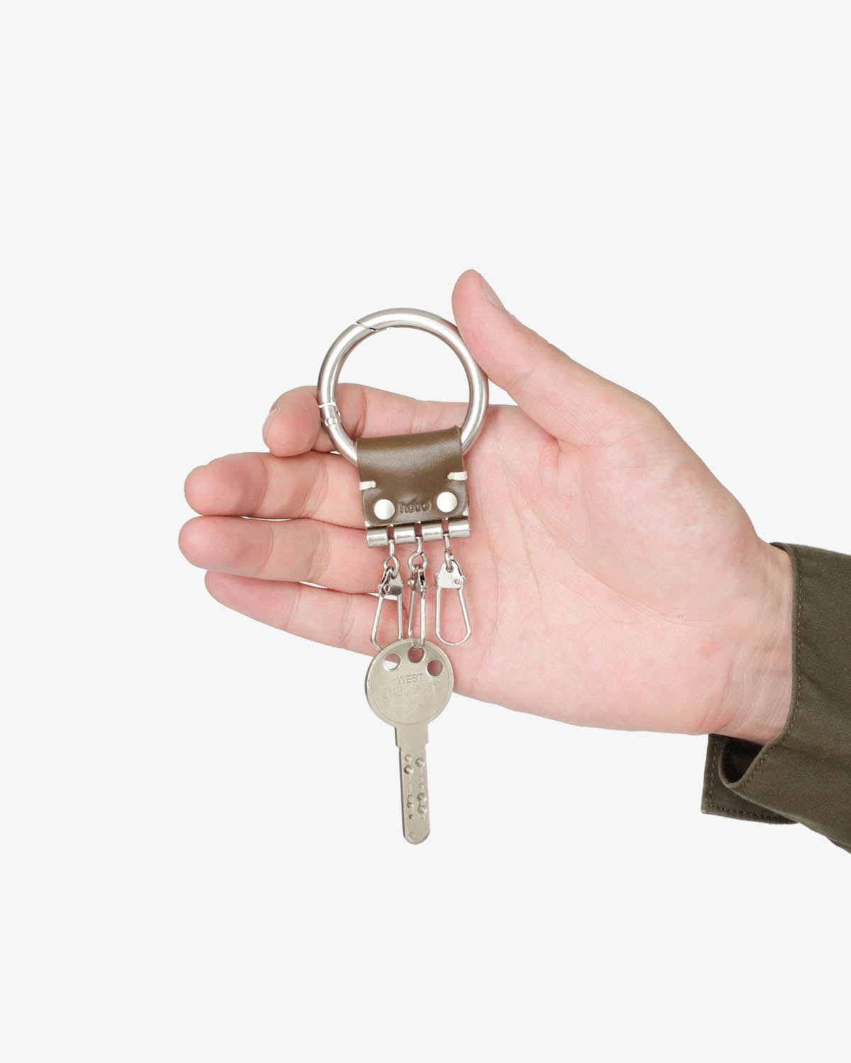 ROUND CARABINER KEY RING with COW LEATHER