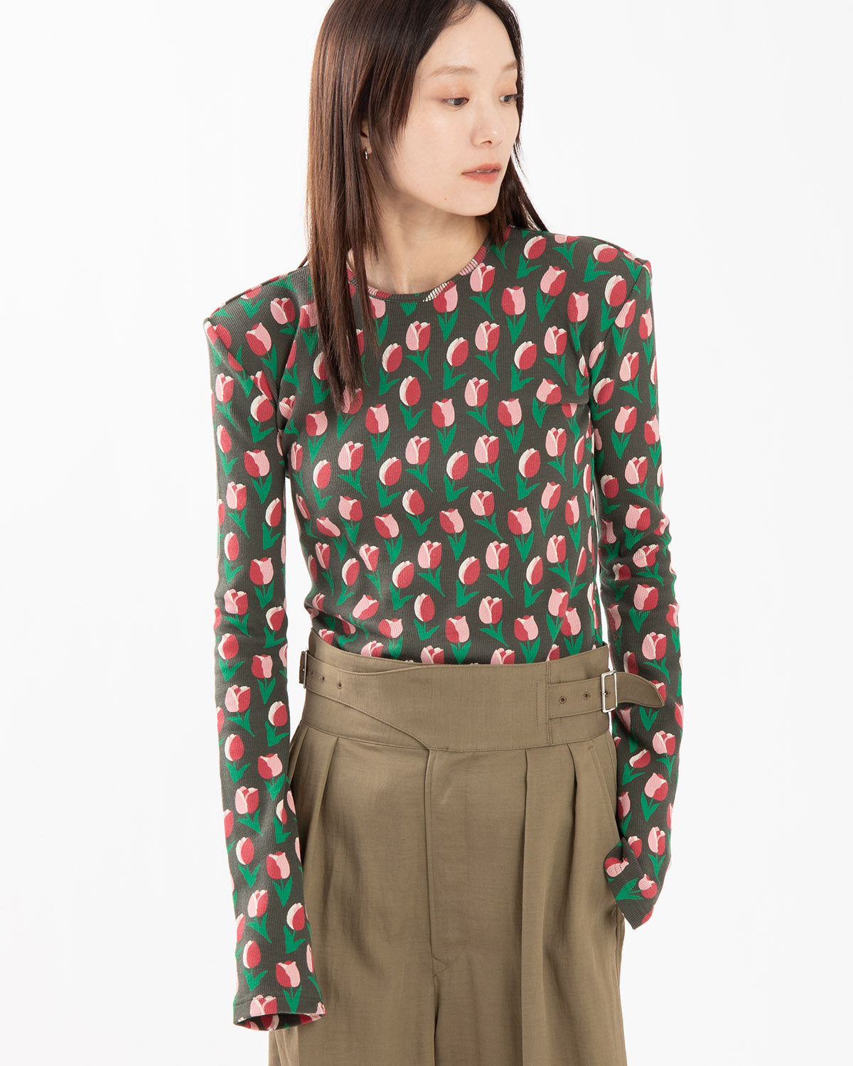 SUPER RIB PADDED SHOULDER CREW-NECK L/S TOPS（TULIP） – COVERCHORD