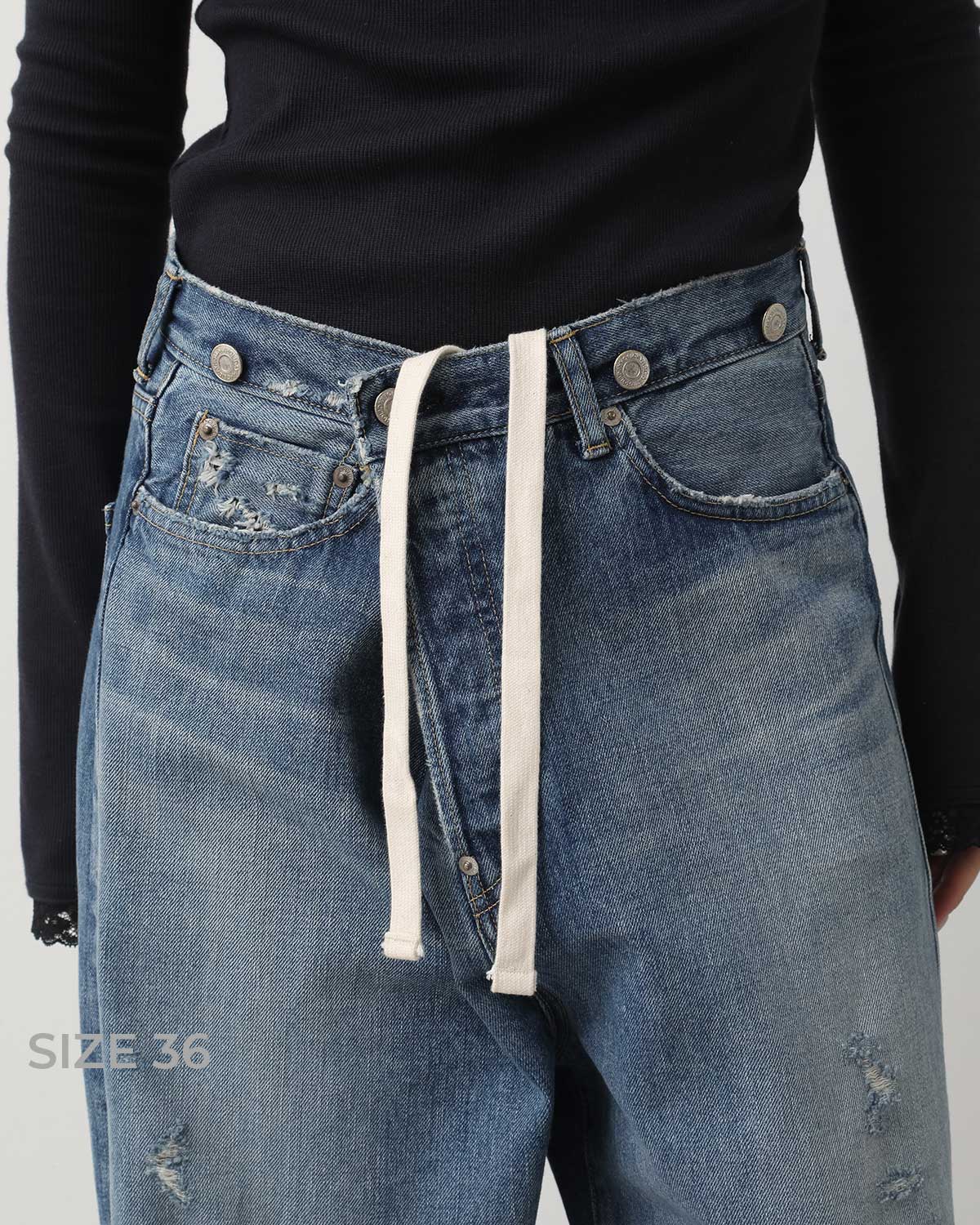 DAMAGE DENIM SUSPENDER PANTS