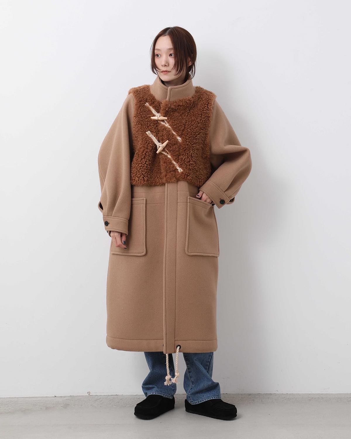 ジャケット・アウター HYKE DOUBLE FACE DUFFEL COAT SIZE1 HYKE / DOUBLE FACE DUFFEL COAT (ORANGE / CREAM) | JUQUI Online