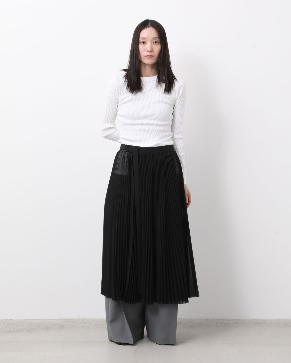 SHEER PLEATED WRAP DRESS