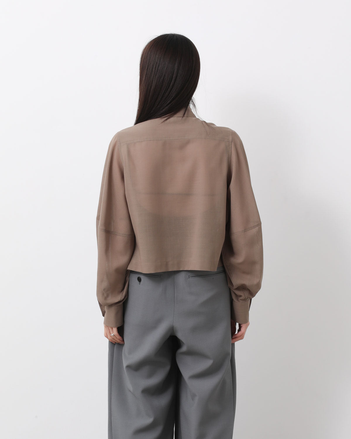 T/W VOILE BALLOON SLEEVE CROPPED SHIRT