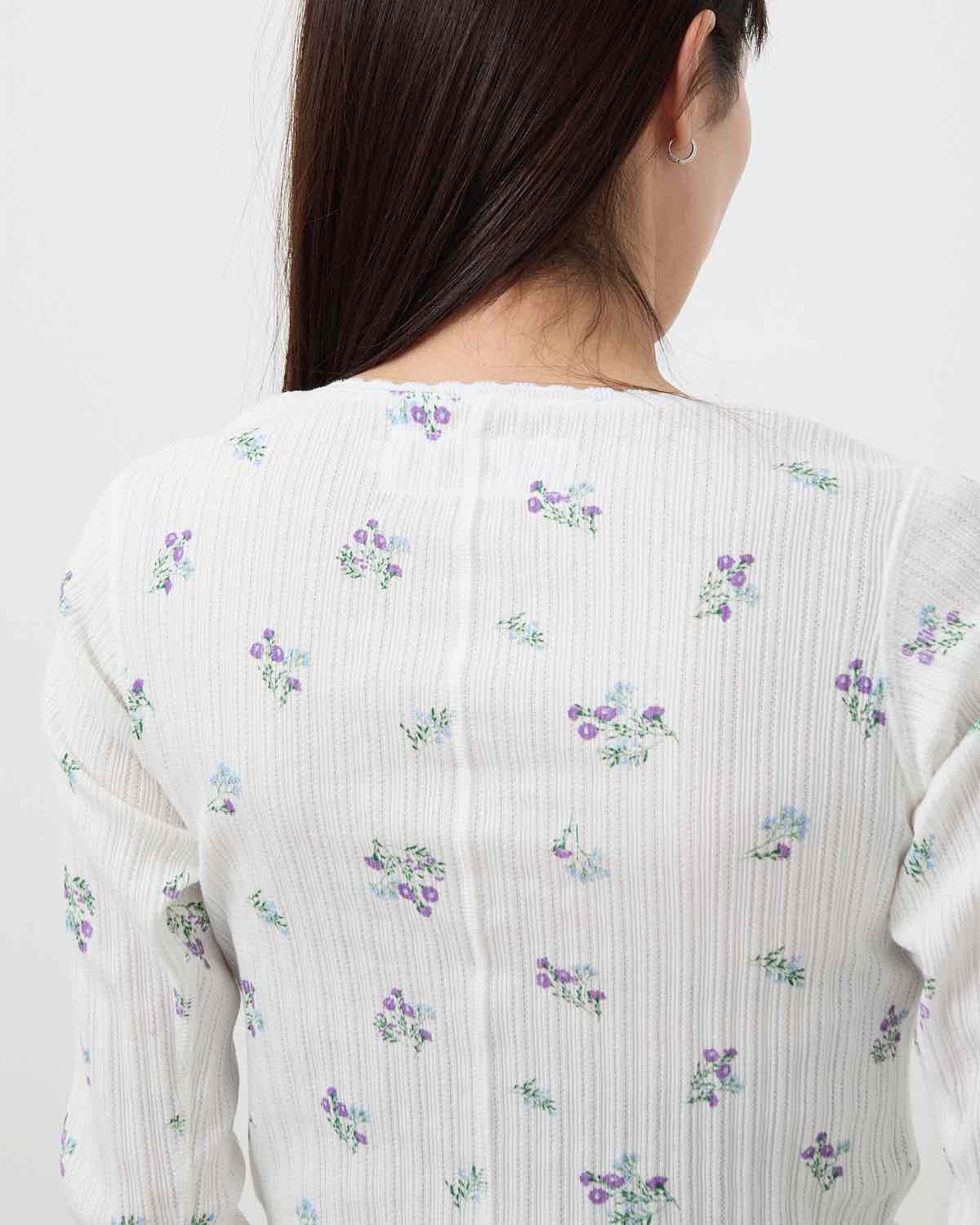 COTTON EYELET RIB FLOWER CARDIGAN