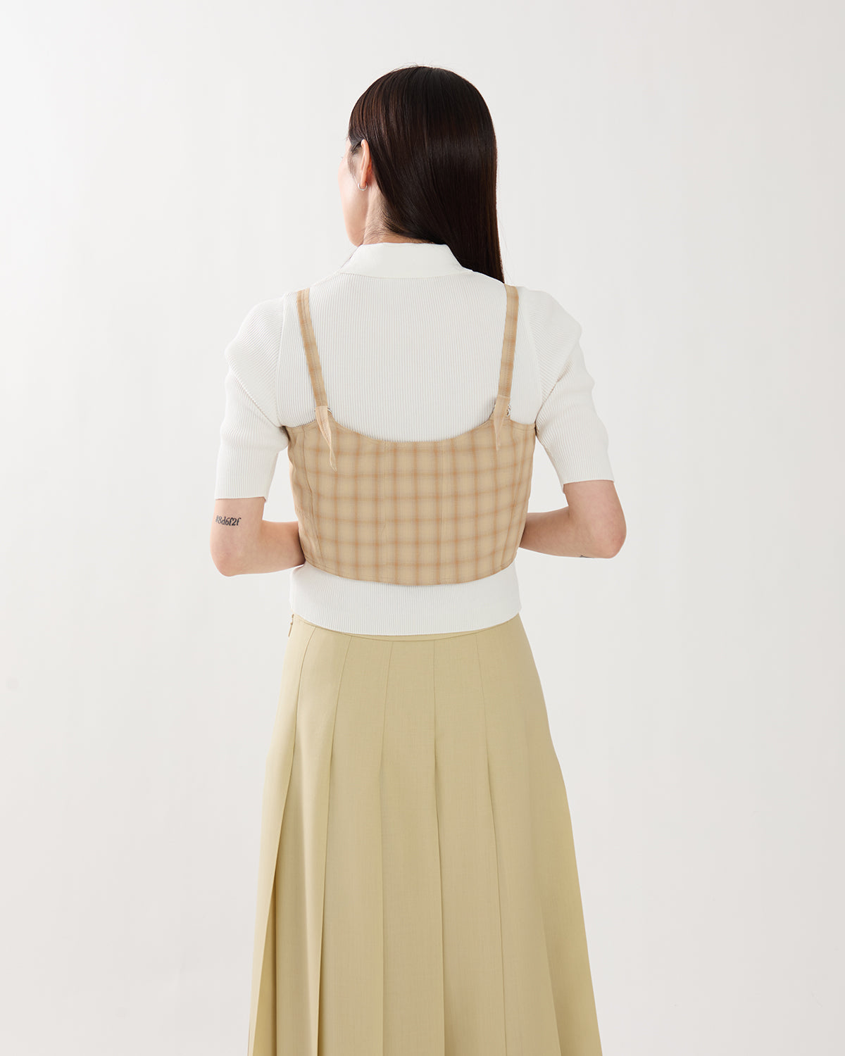 POLYESTER SHADOW CHECK BUSTIER TOPS