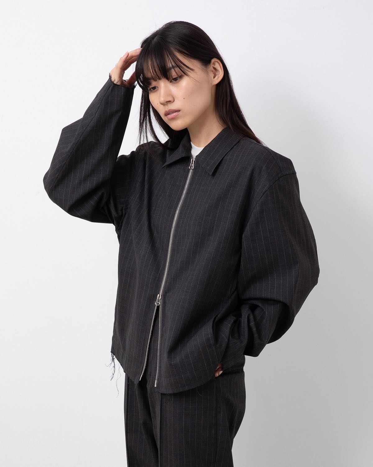WASHABLE STRIPE WOOL TROPICAL ZIP BLOUSON