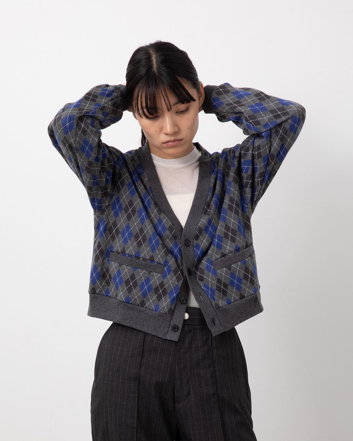COTTON JACQUARD ARGYLE V-NECK CARDIGAN
