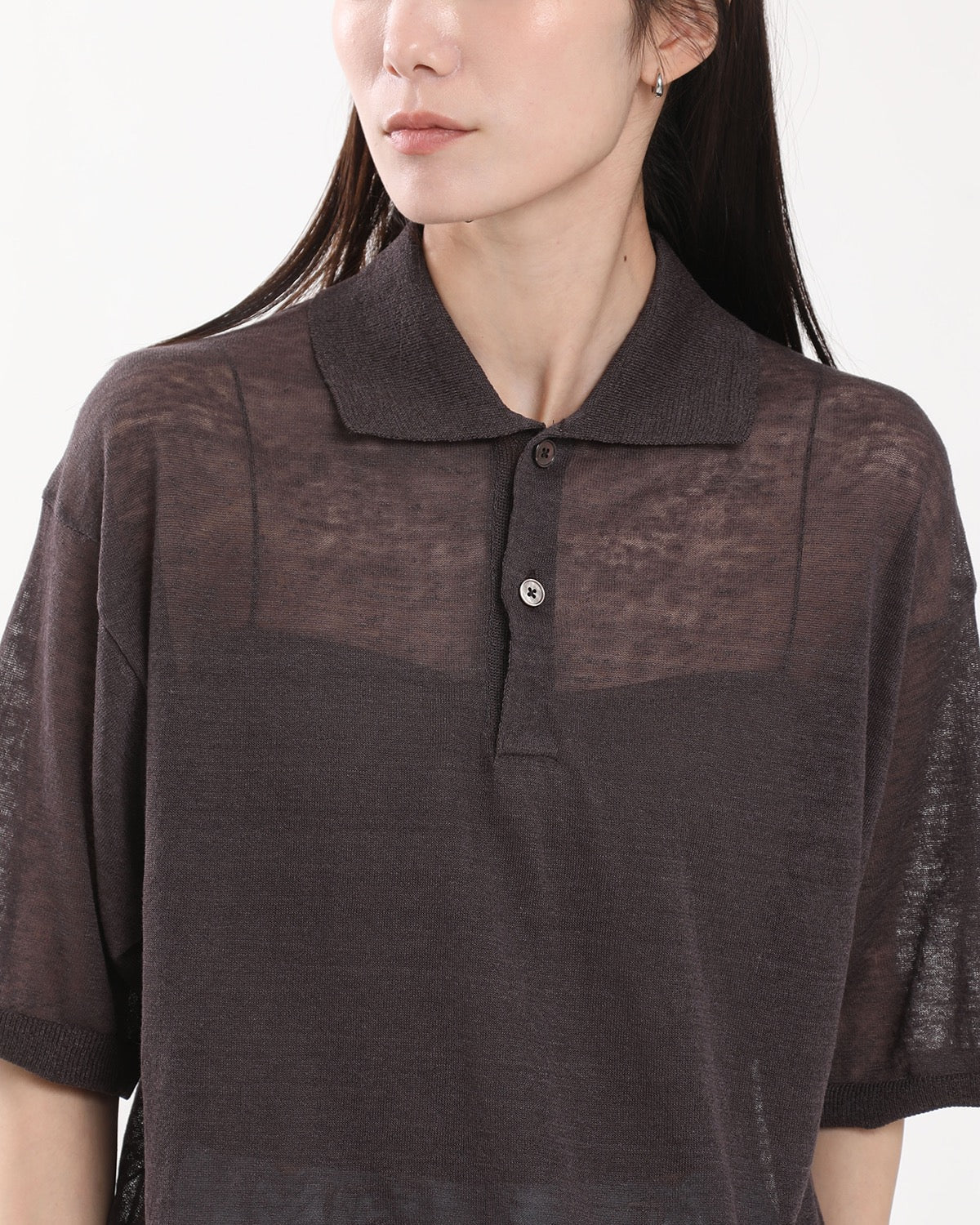16G LINEN NYLON SHEER KNIT POLO SHIRT