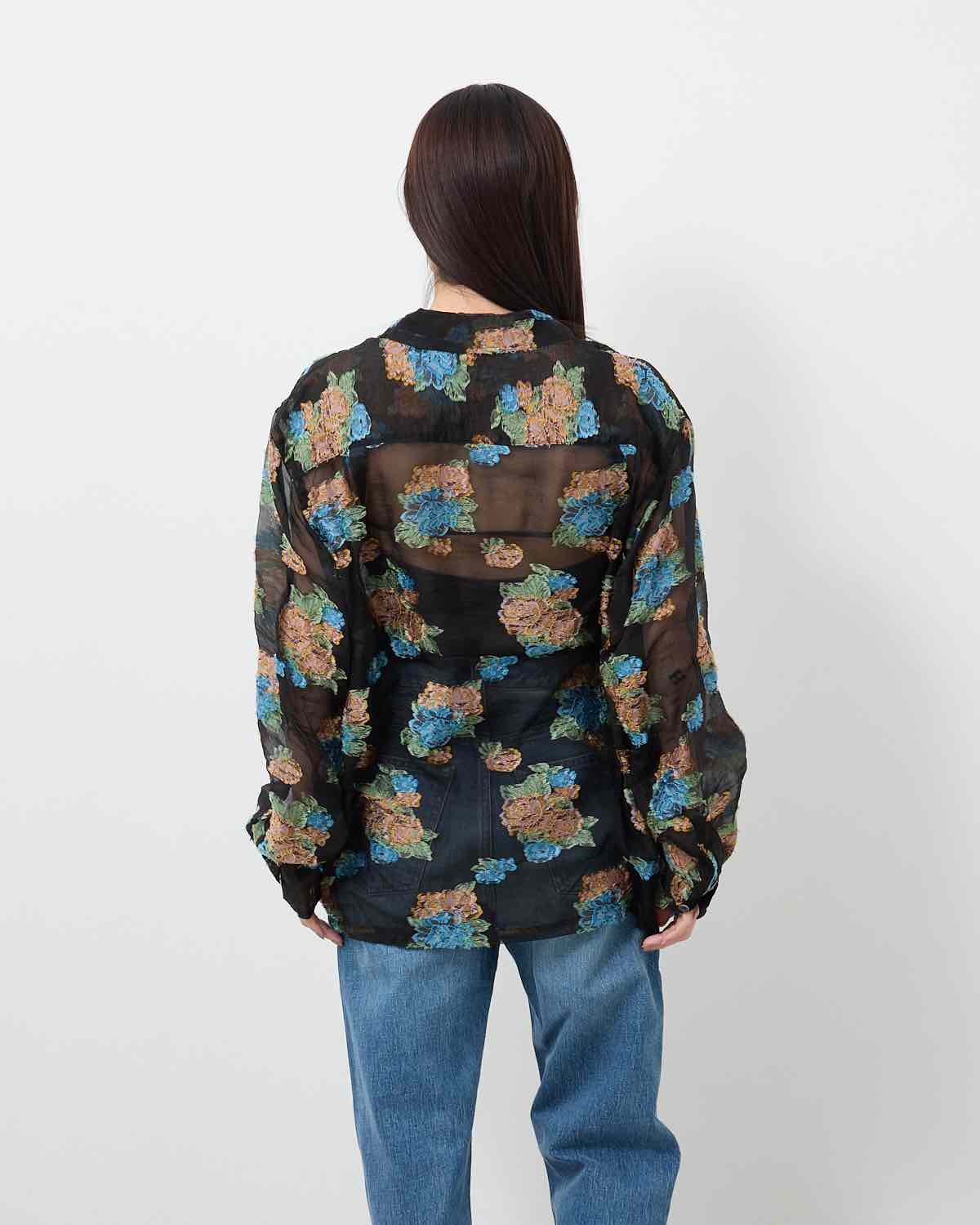 FLOWER JACQUARD OPEN COLLAR SHIRT