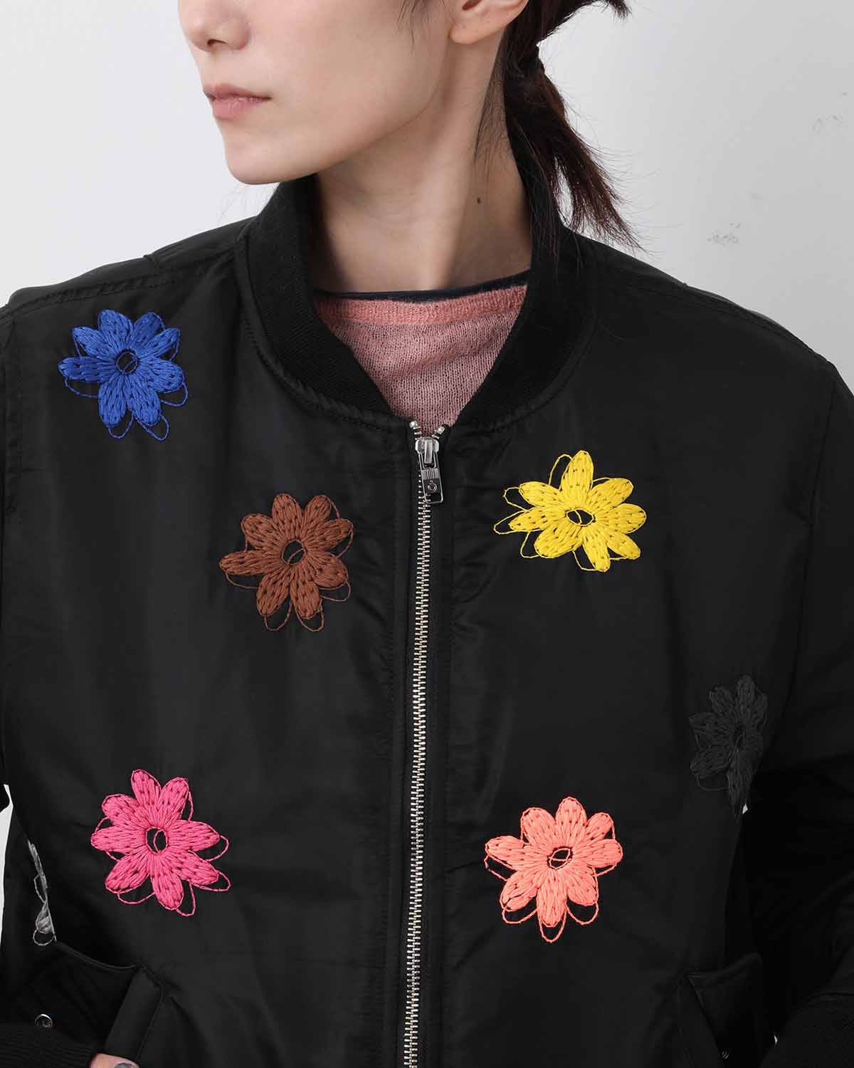 FLOWER EMBROIDERY FLIGHT JACKET