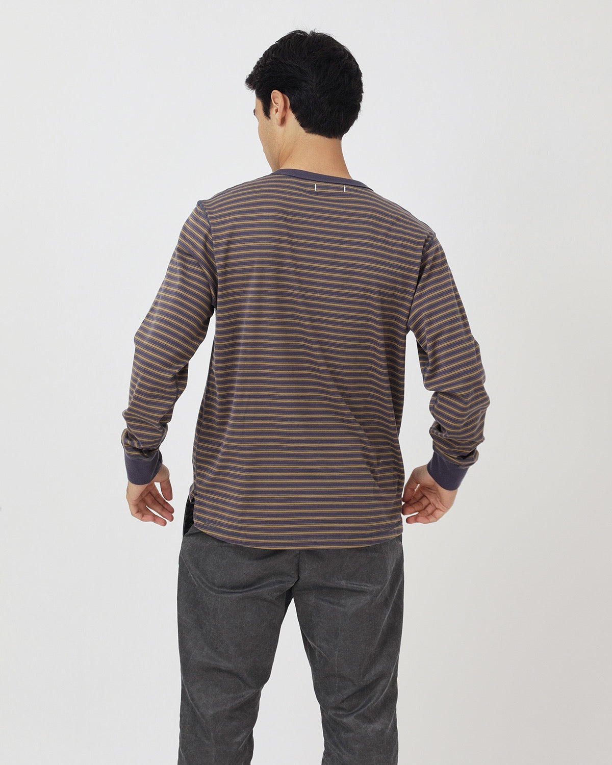 DWELLER L/S HENRY NECK TEE COTTON JERSEY BORDER