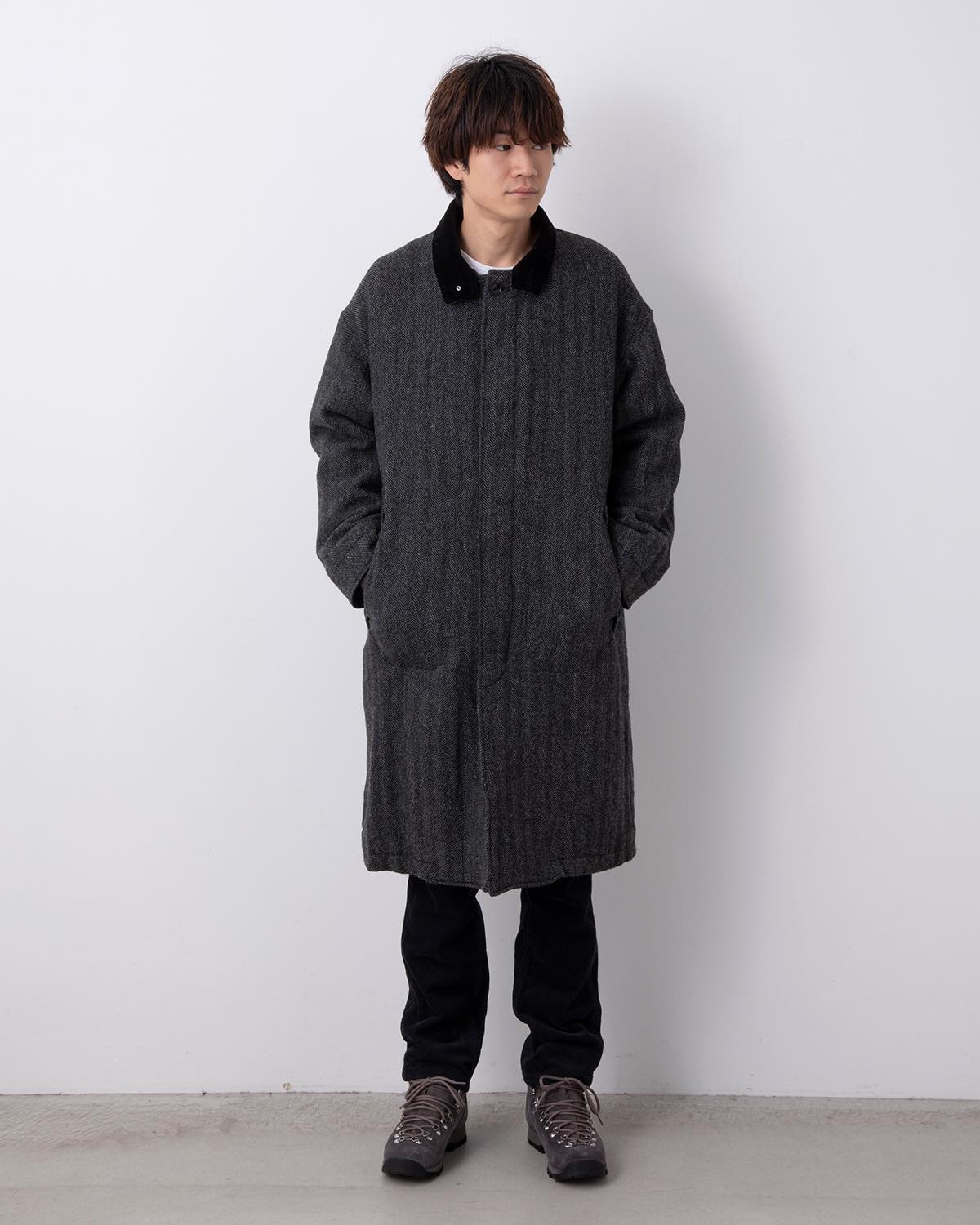 WANDERER LONG PUFF COAT WOOL HERRINGBONE WITH WINDSTOPPER®