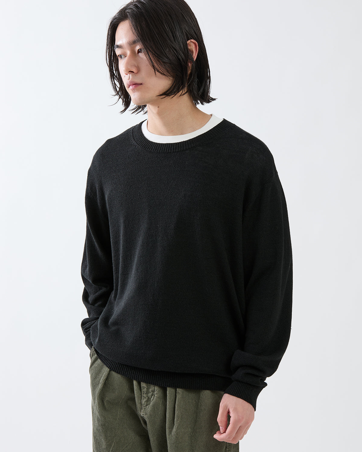 OFFICER CREW SWEATER WOOL LINEN YARN