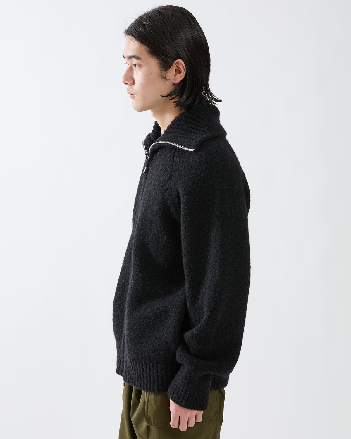 HIKER HIGH NECK ZIP BLOUSON WOOL BOUCLE KNIT