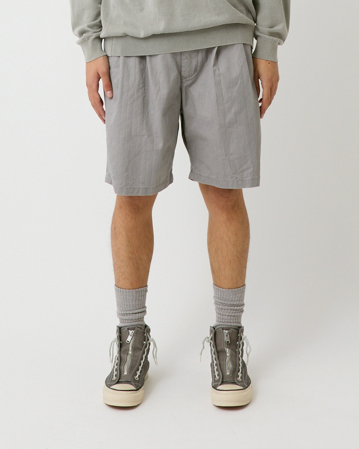 OFFICER CHINO SHORTS COTTON DOBBY STRIPE PIGMENT DYE