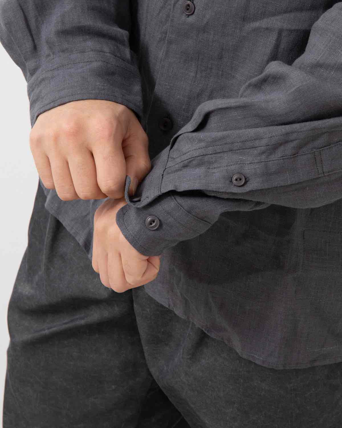 OFFICER STAND COLLAR L/S SHIRT LINEN CANVAS