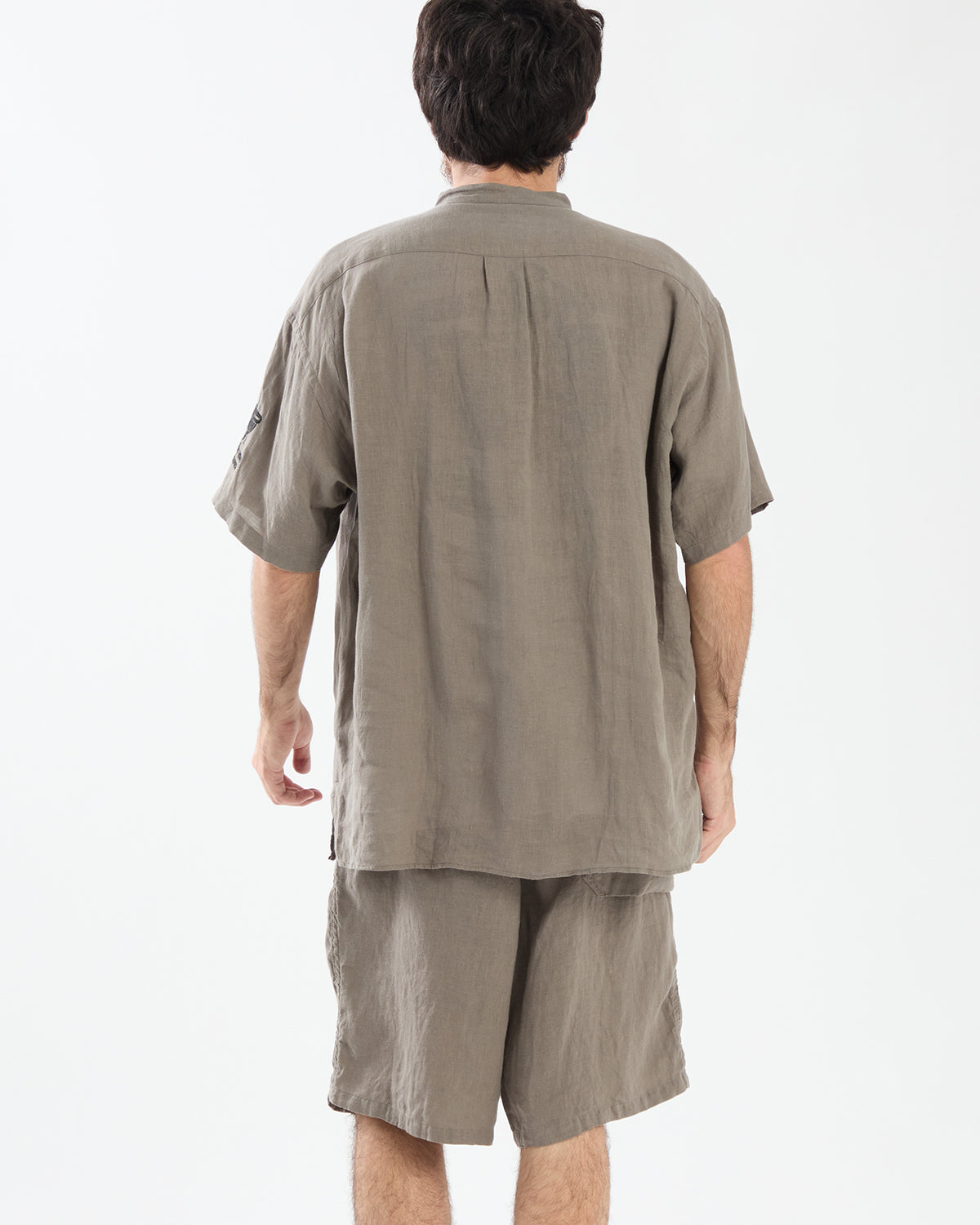 OFFICER STAND COLLAR S/S SHIRT LINEN CANVAS