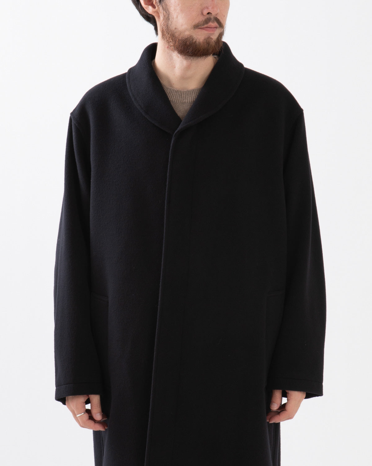 SUPER FINE WOOL MOSSER SHAWL COLLAR COAT
