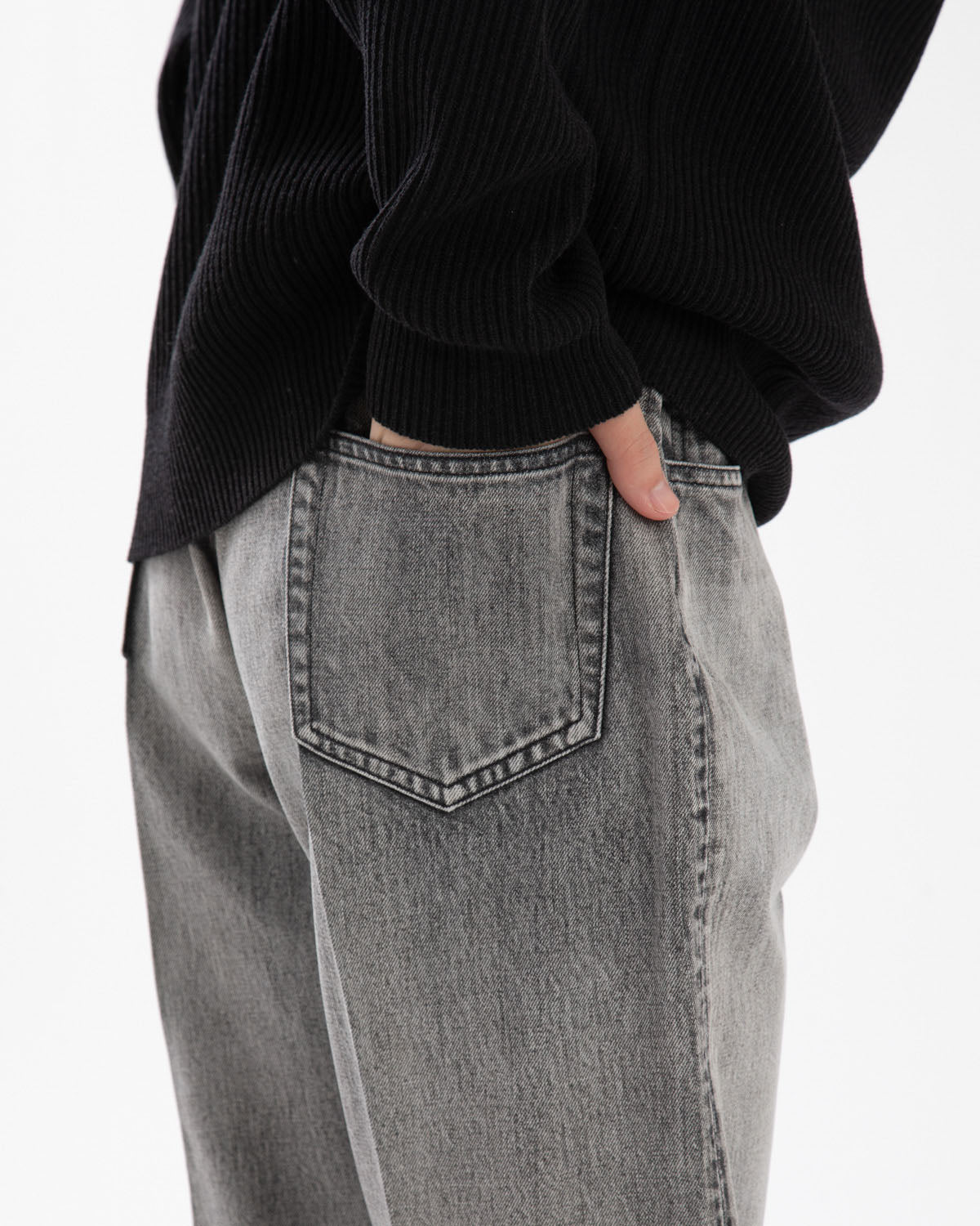 FADED HEAVY DENIM CENTRE-PLEATED PANTS