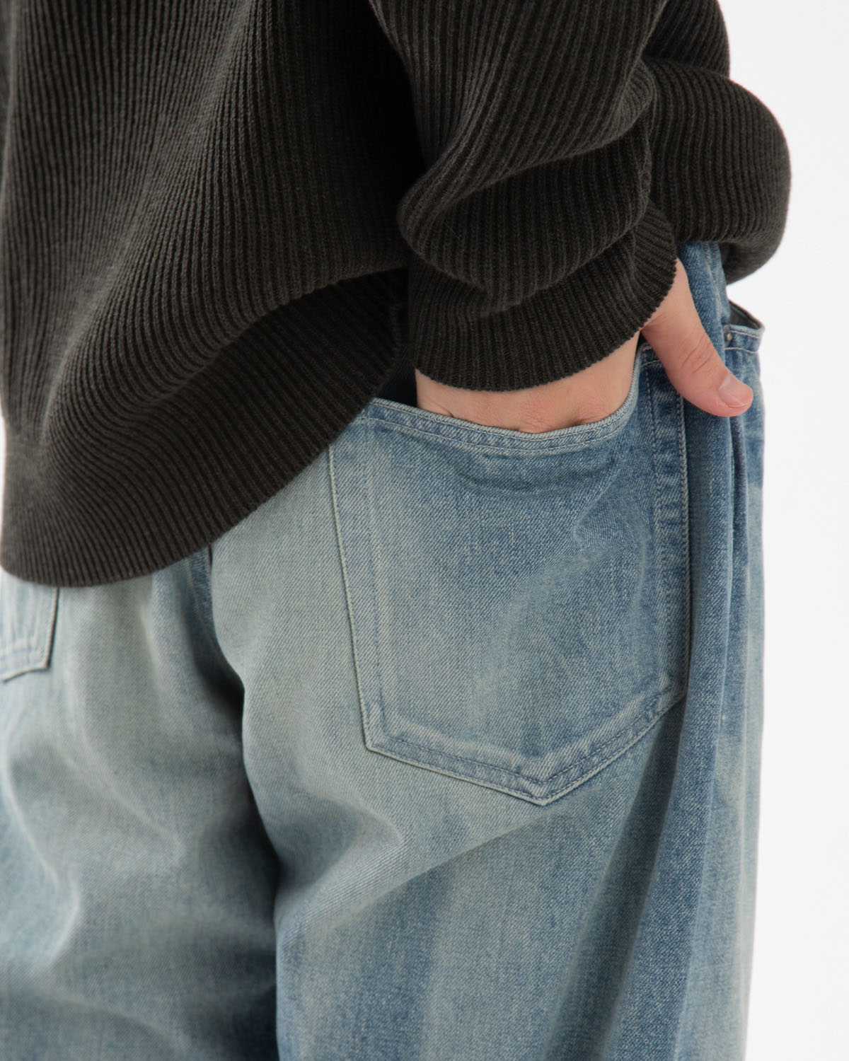 SELVEDGE FADED HEAVY DENIM WIDE PANTS