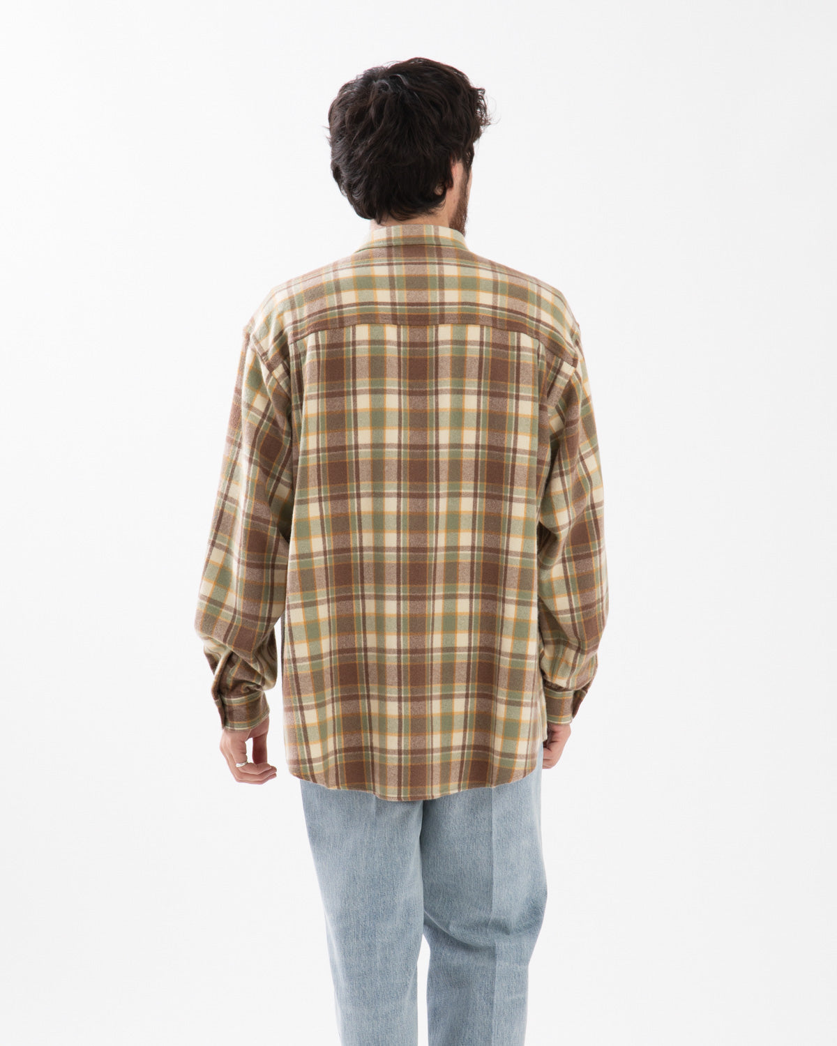 CASHMERE SILK CHECKED FLANNEL BIG SHIRT