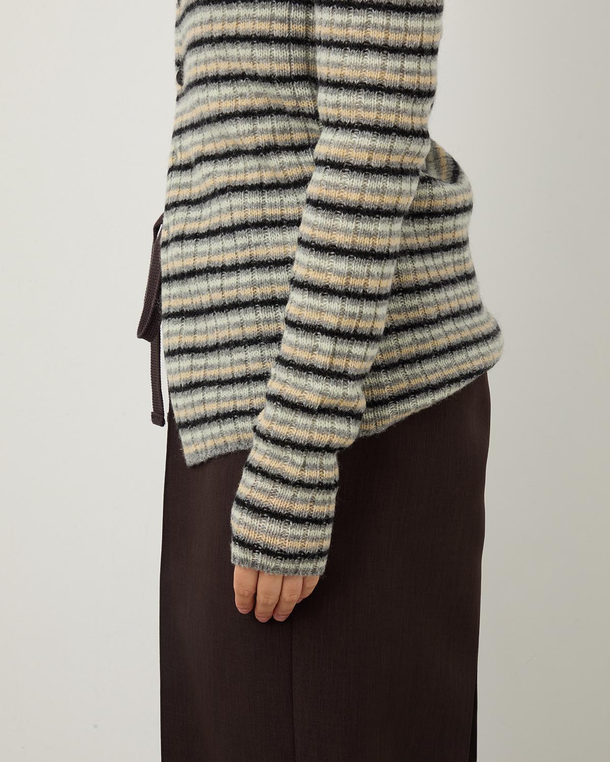 SHETLAND WOOL CASHMERE RIB KNIT CREW-NECK CARDIGAN