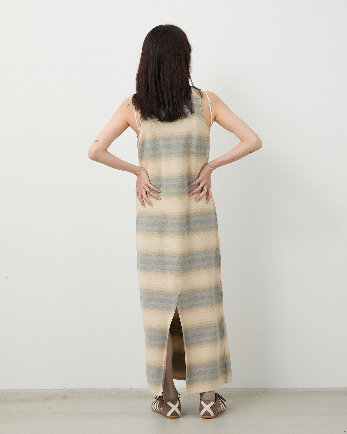 COTTON SILK GRADIENT STRIPE KNIT DRESS