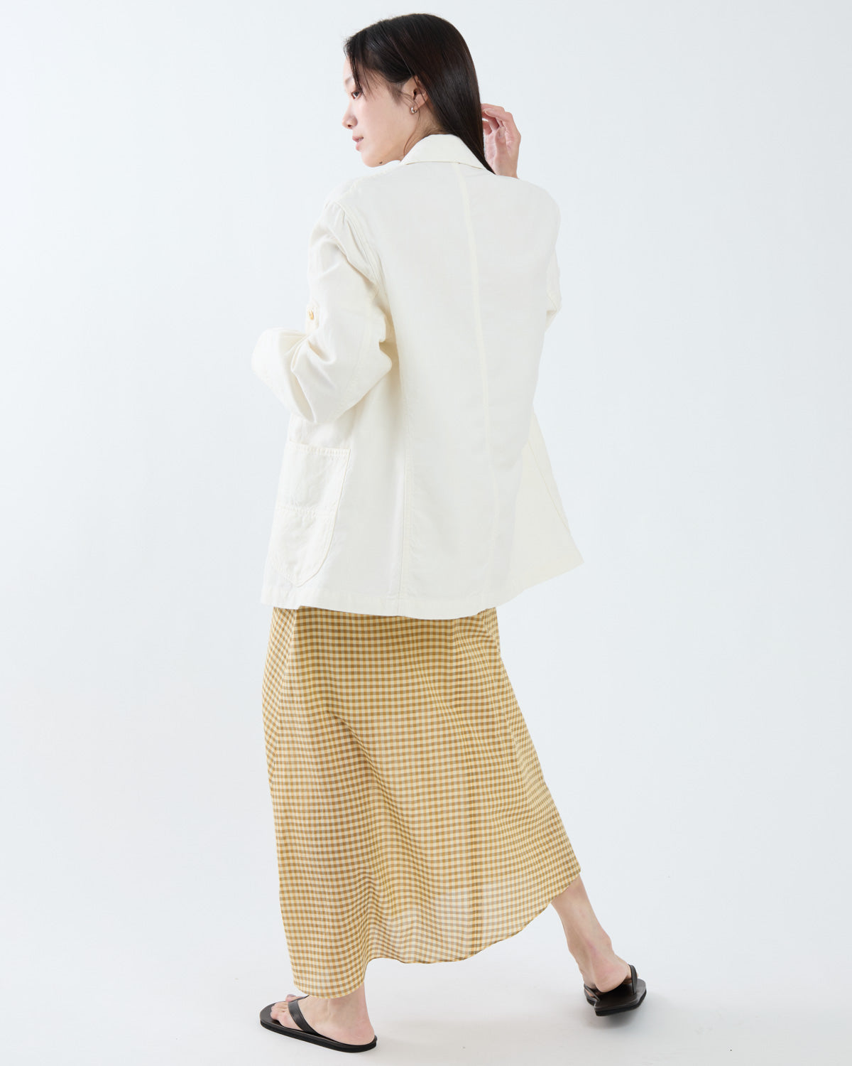 AIRY LIGHT COTTON CHECK STRAPLESS DRESS