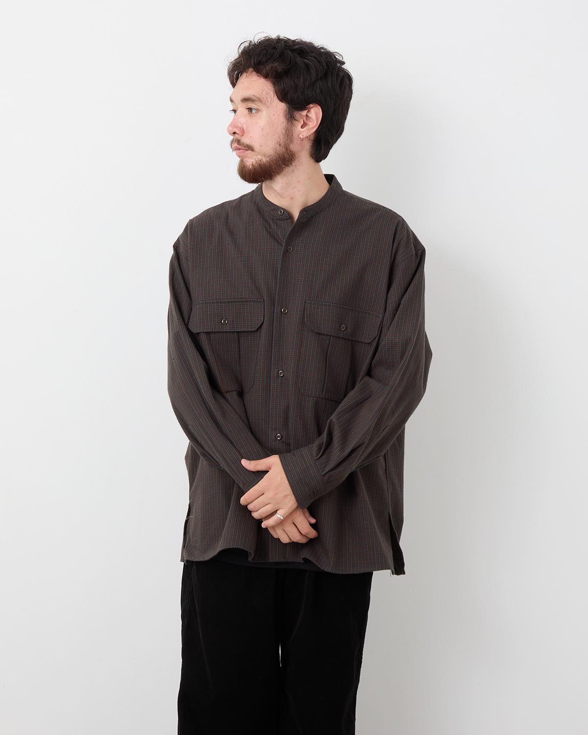 BAND COLLAR OVERSIZED CHECK SHIRT – COVERCHORD
