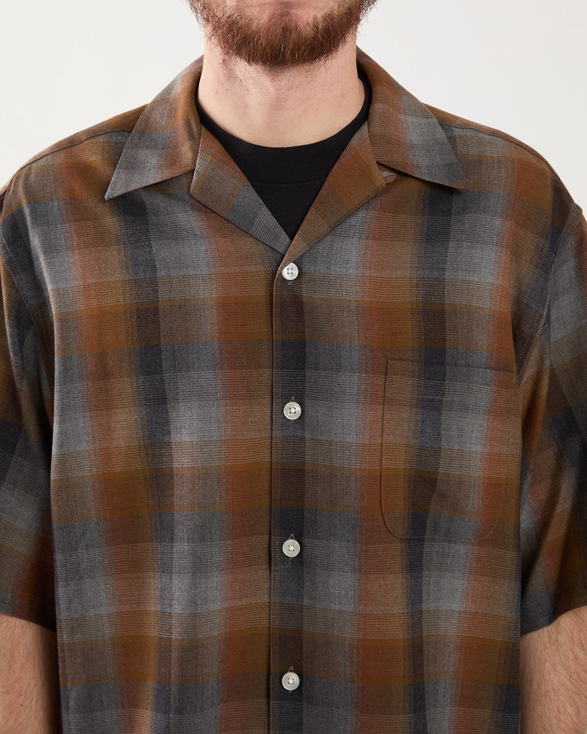 OMBRE CHECK OPEN COLLAR SHIRT S/S ( TYPE-1 )