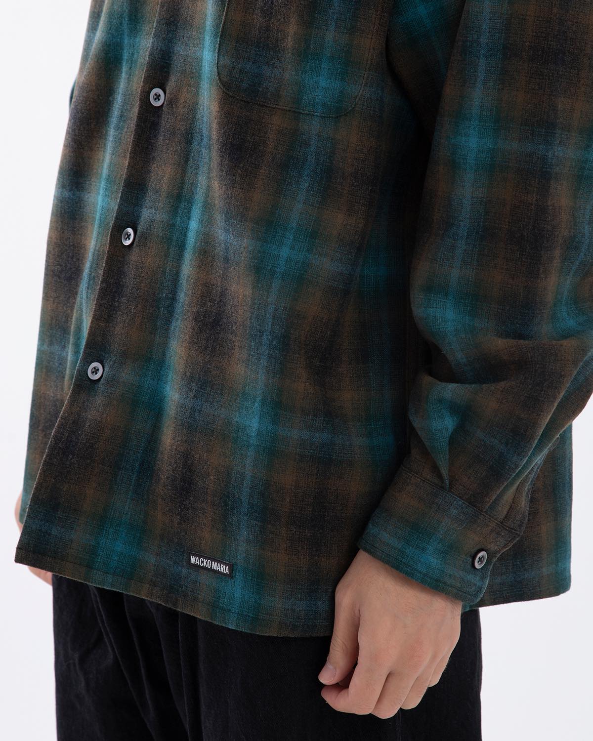 WOOL OMBRE CHECK OPEN COLLAR SHIRT L/S ( TYPE-1 )
