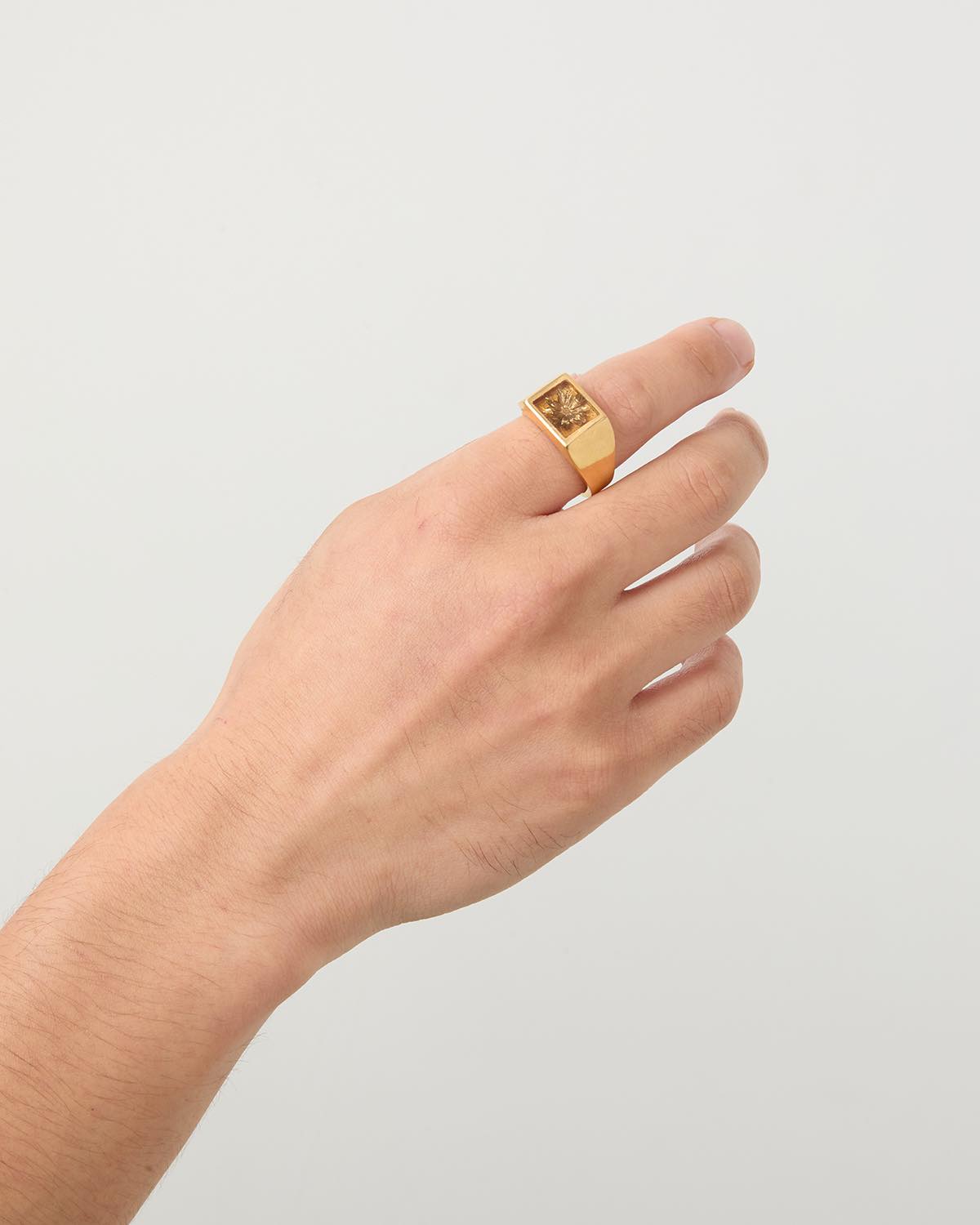 SIGNET RING WITH GOLDEN PALM FLOWER