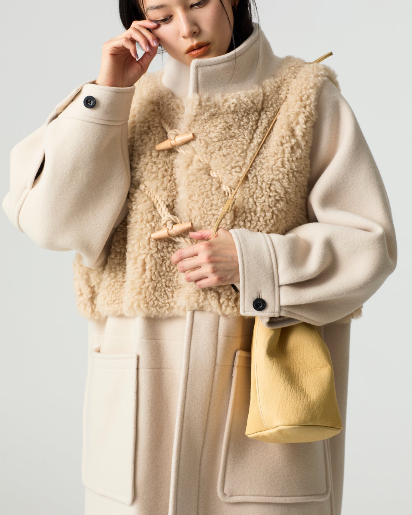 DOUBLE FACE FAUX SHEARLING DUFFLE COAT