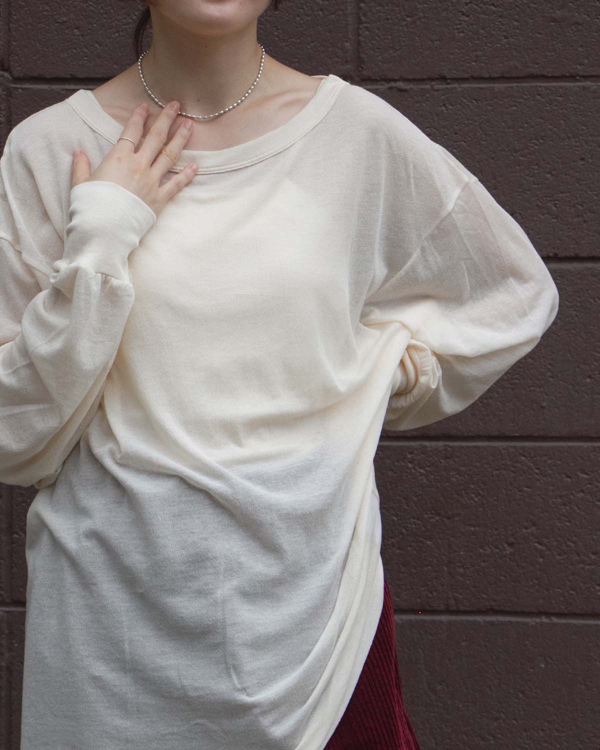 SHEER GEORGETTE COTTON CREWNECK PULLOVER