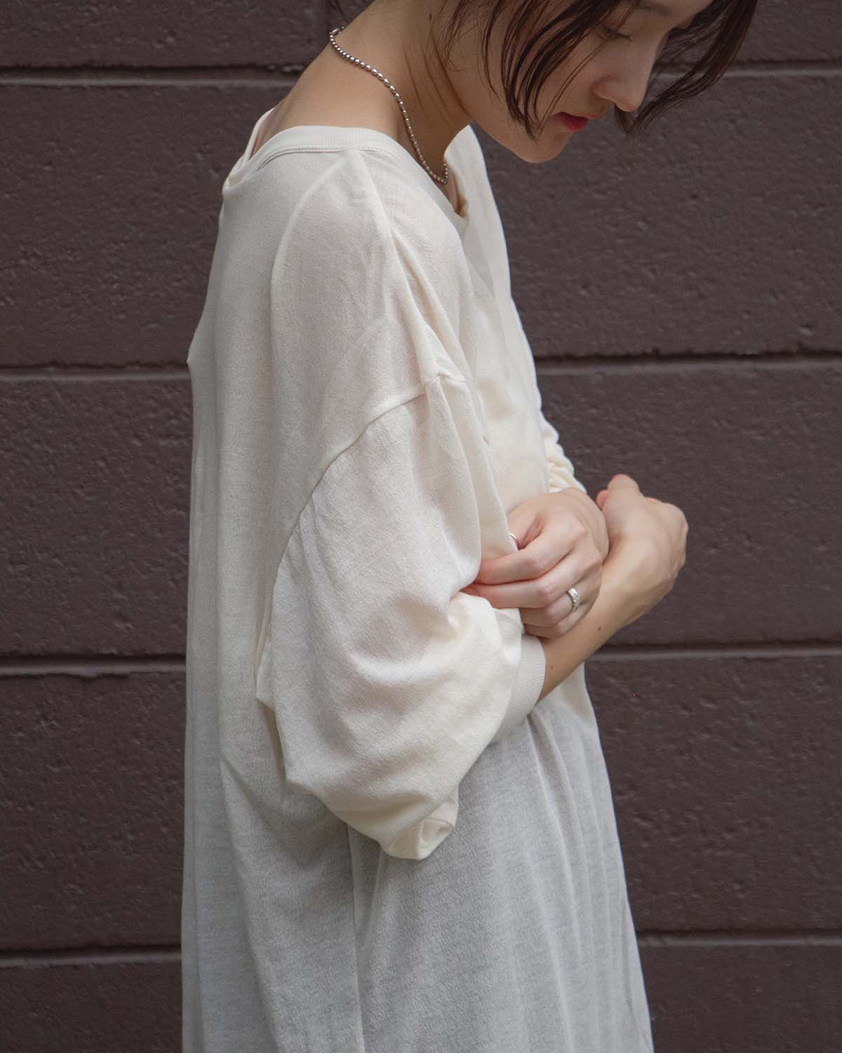 SHEER GEORGETTE COTTON CREWNECK PULLOVER