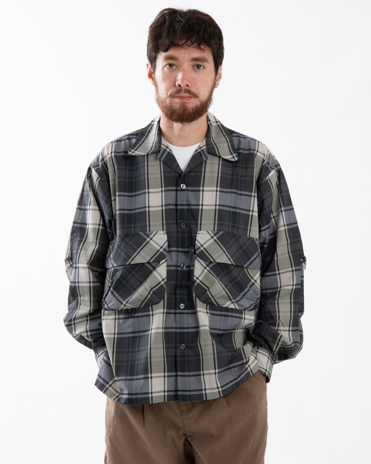 TECH SPORTS OPEN COLLAR SHIRT L/S BIG TARTAN