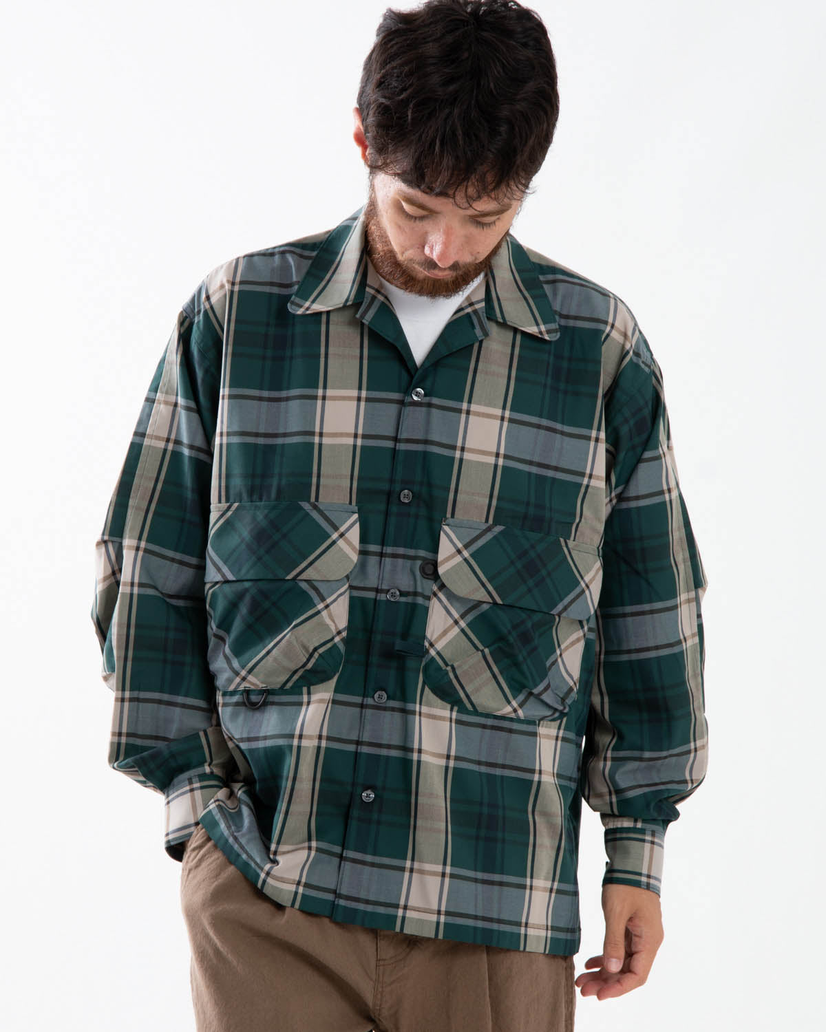 TECH SPORTS OPEN COLLAR SHIRT L/S BIG TARTAN