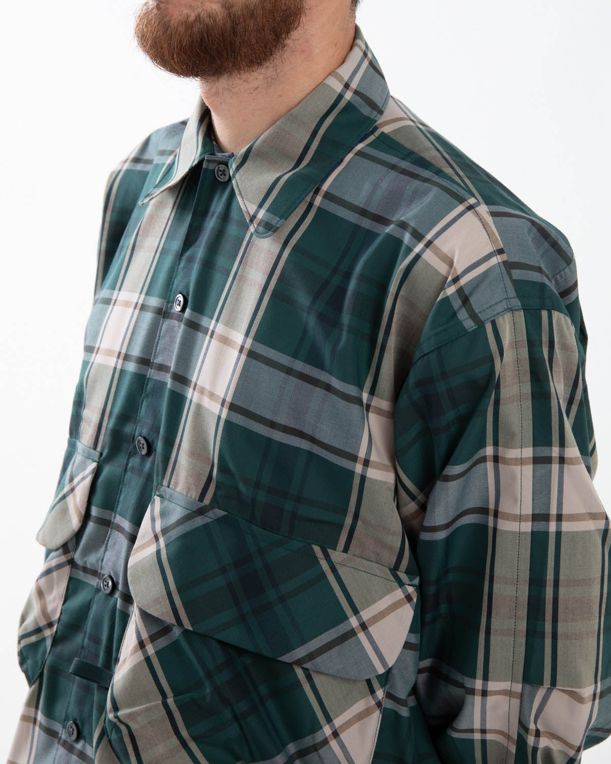 TECH SPORTS OPEN COLLAR SHIRT L/S BIG TARTAN