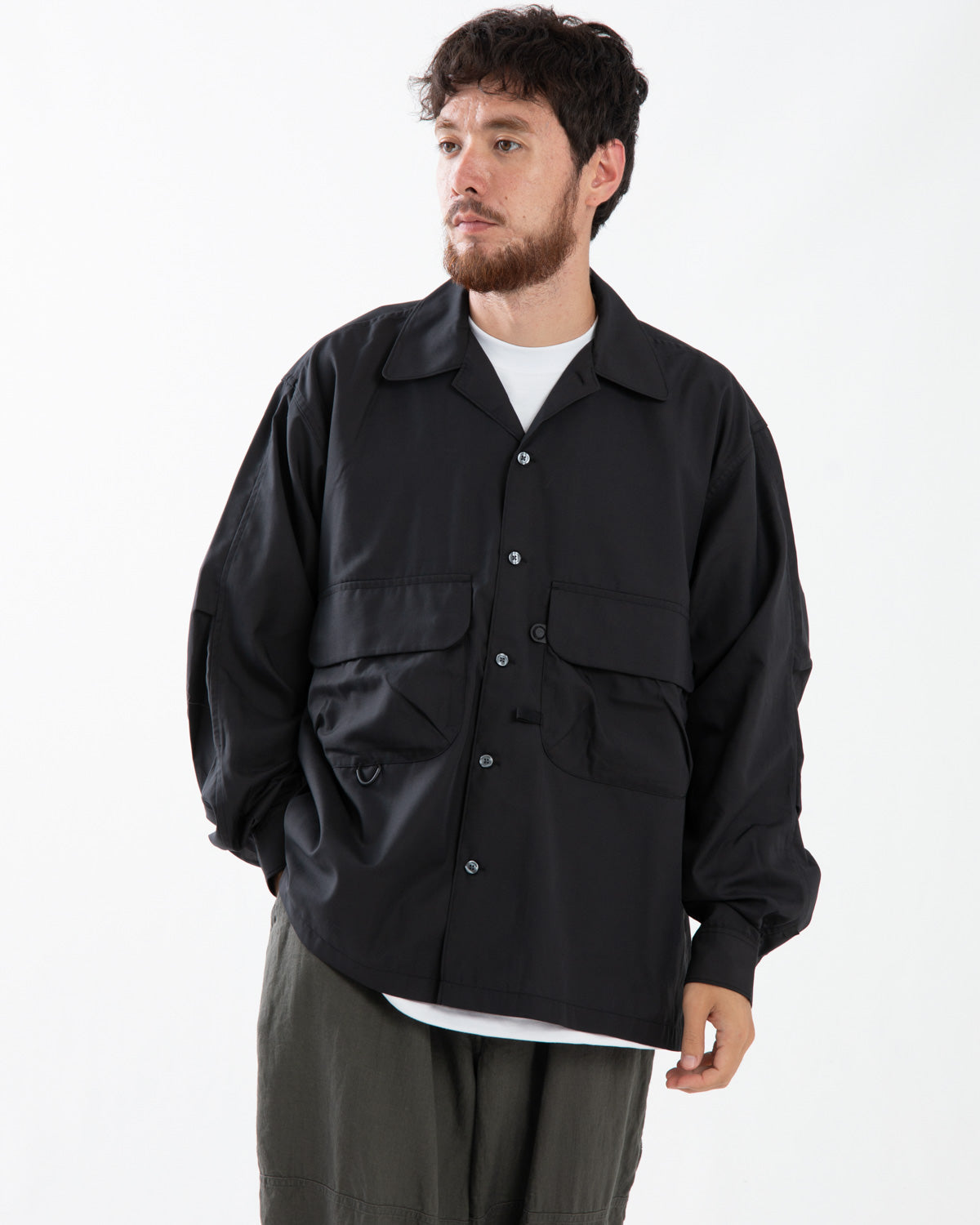 TECH SPORTS OPEN COLLAR SHIRT L/S SOLID