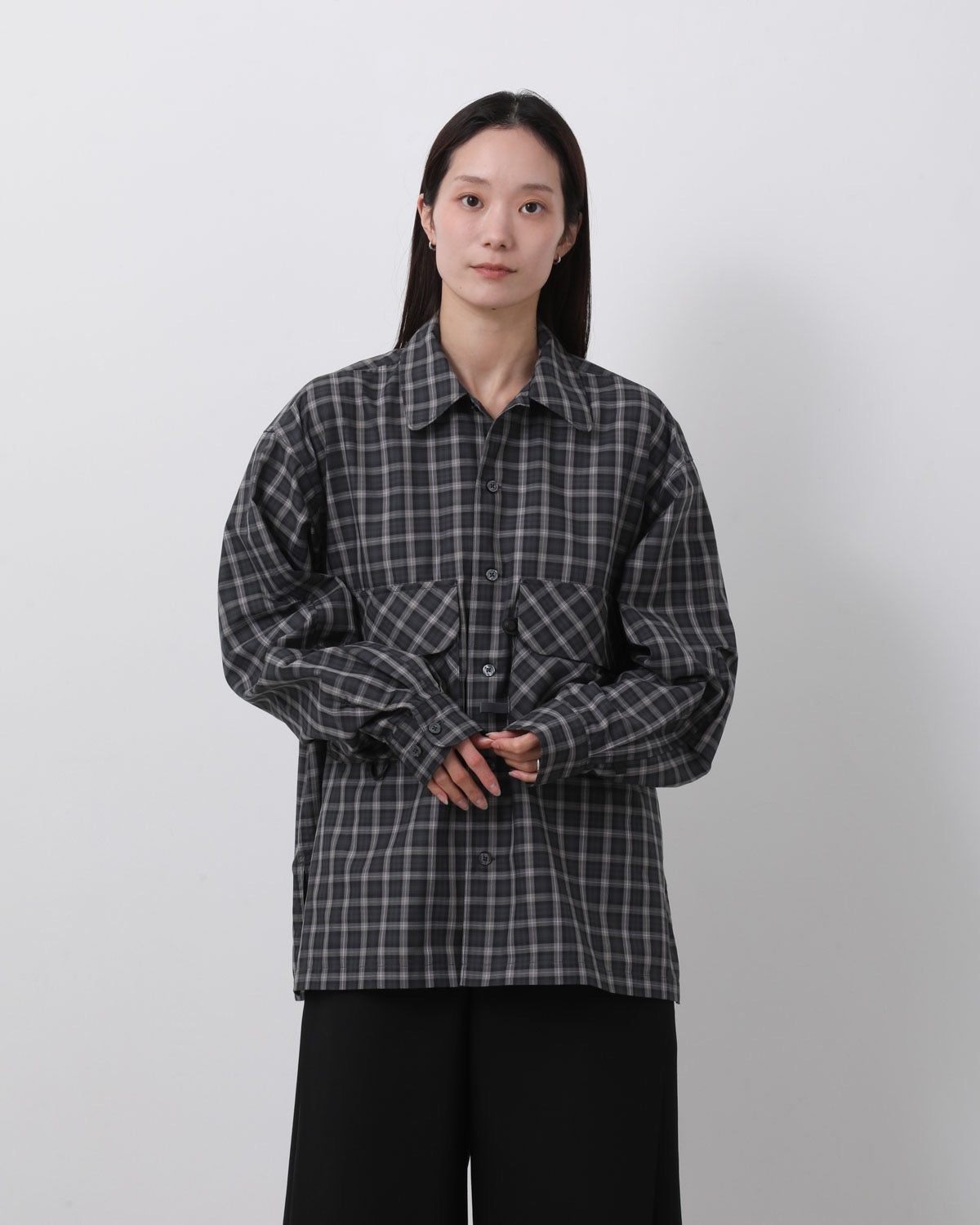 W's TECH SPORTS OPEN COLLAR SHIRT L/S GREN PLAID