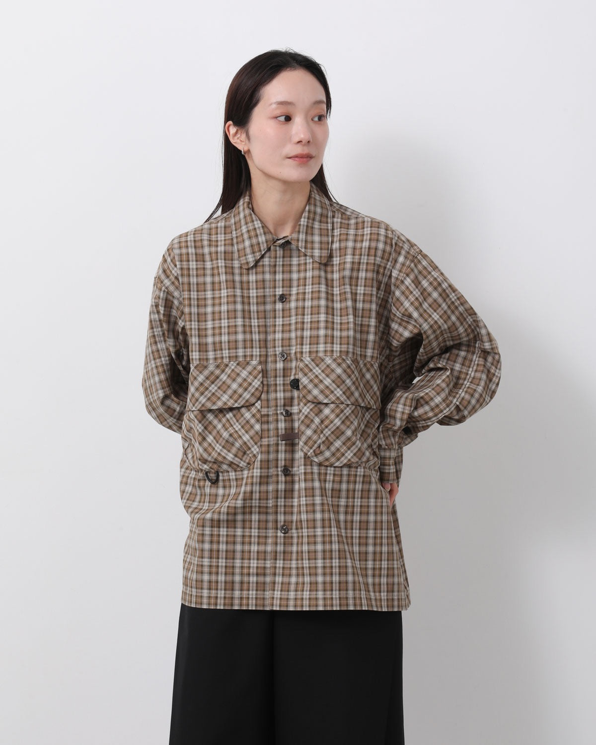 W's TECH SPORTS OPEN COLLAR SHIRT L/S GREN PLAID